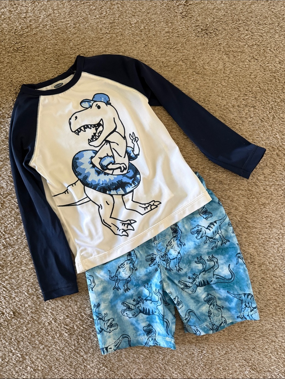 Old Navy Navy & White Dino Rashguard Swim Set 3T